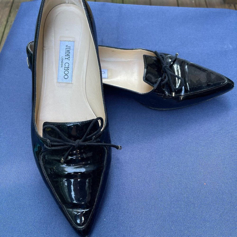 Jimmy Choo Genna Patent Leather Point Toe Flats - Size 10